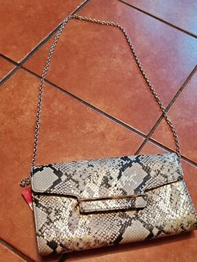 Kelly & Katie Snake-Print Chain Clutch in Gold and Black